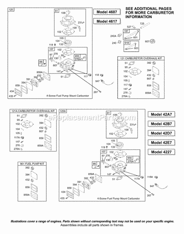 Carburetor KitsGaskets-Carburetor Diagram and Parts List for 42A777-1886-A1  Briggs and Stratton Engine